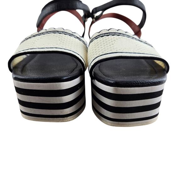 Kate Spade High Rise Spade Platform Wedge Sandals 6 B Black White Striped Preppy - Picture 5 of 14